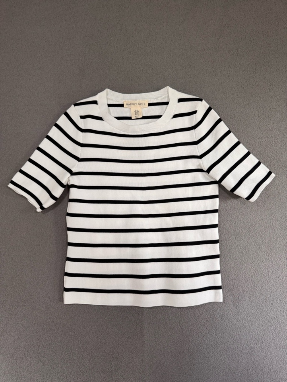 Happily Grey Black & White Striped Short Sleeve Knit Top